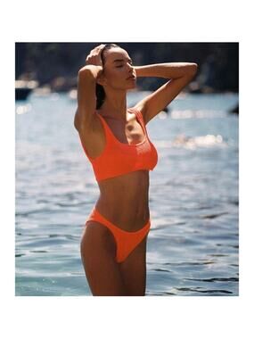 Hunza G Orange Xandra Square Neck Bikini Set Scrunch OS